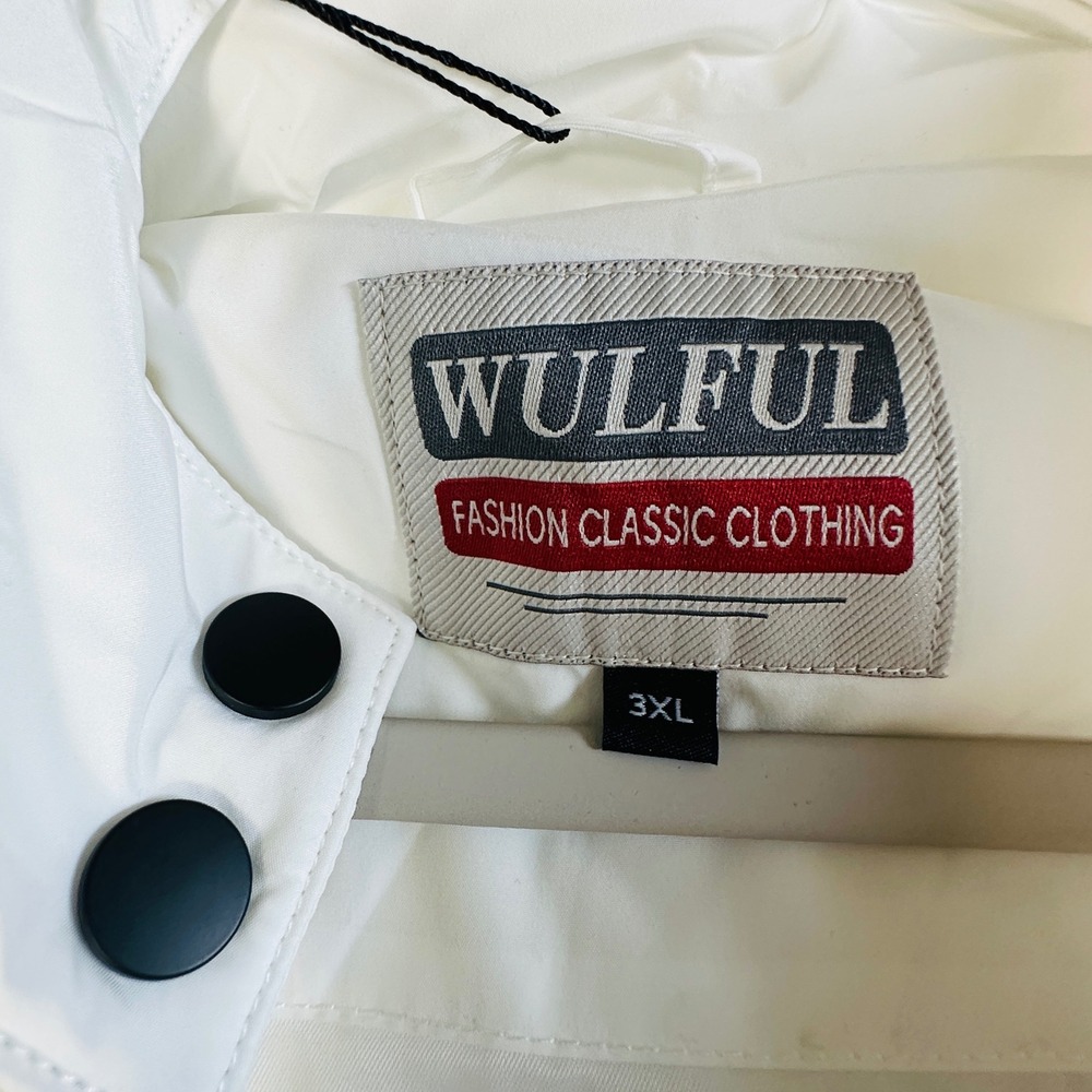 Wulful White Puffer Jacket Hooded Zip Up Winter Coat Mens 3XL NEW - Picture 3 of 10
